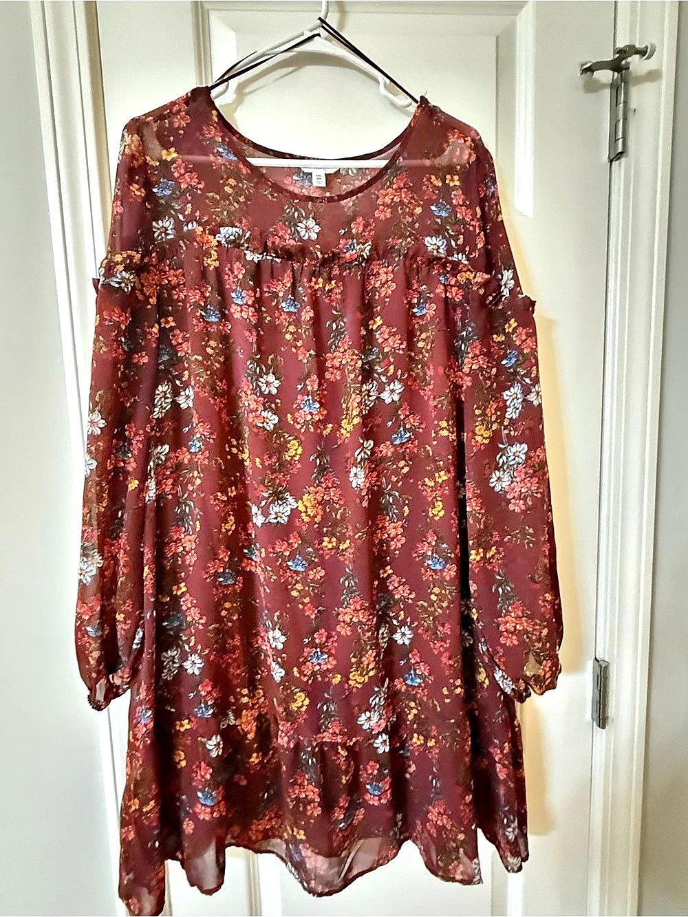 Time and Tru Floral Mini Dress Burgundy Size XXL (20) Like New